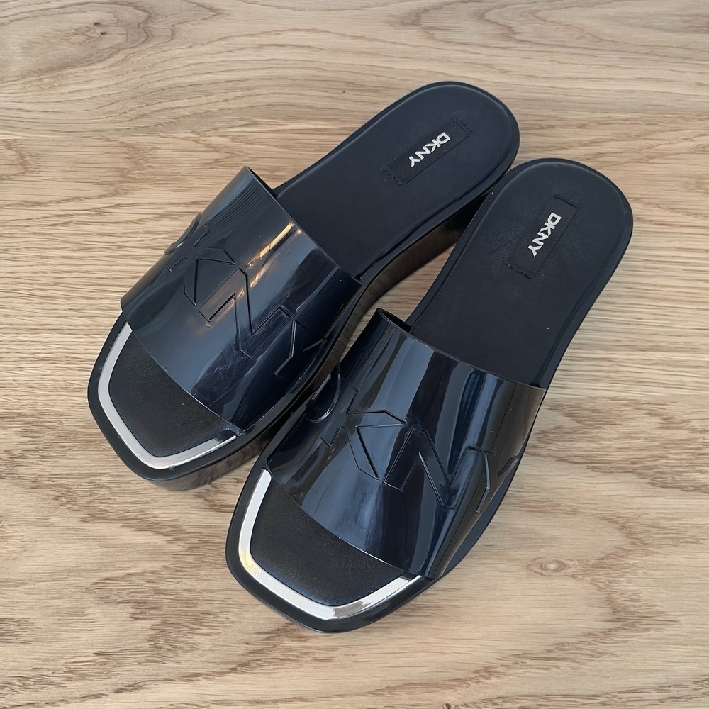 DNKY Lauren Platform Slide‎ Sandal Womens Black 8.5 Vegan